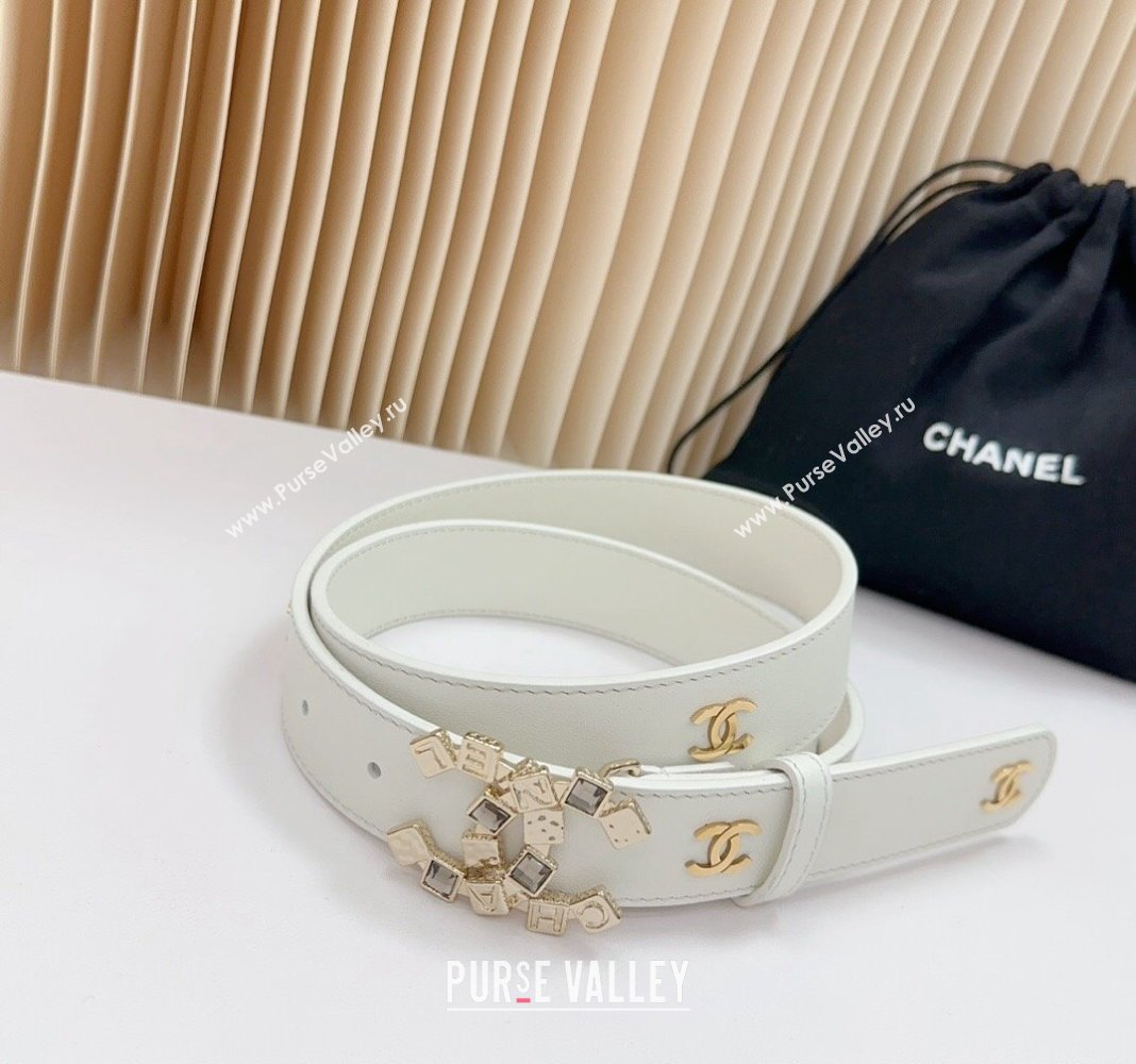 Chanel Belt 3cm with Square Strass CC Buckle in Calfskin White 2 2024 0617 (99-240617041)