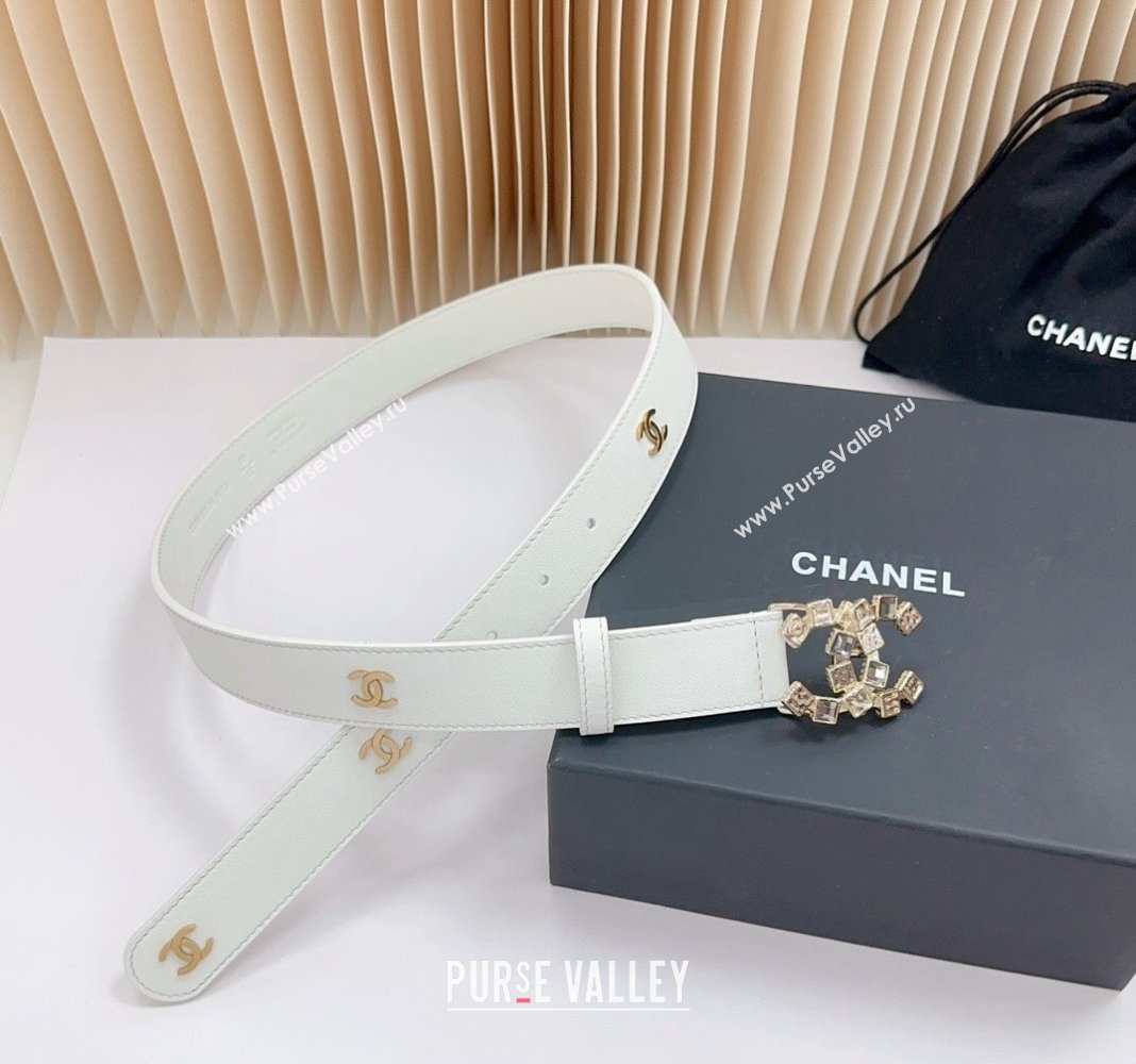 Chanel Belt 3cm with Square Strass CC Buckle in Calfskin White 2 2024 0617 (99-240617041)