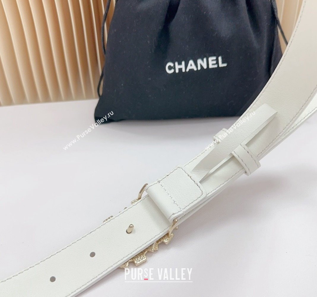 Chanel Belt 3cm with Square Strass CC Buckle in Calfskin White 2 2024 0617 (99-240617041)