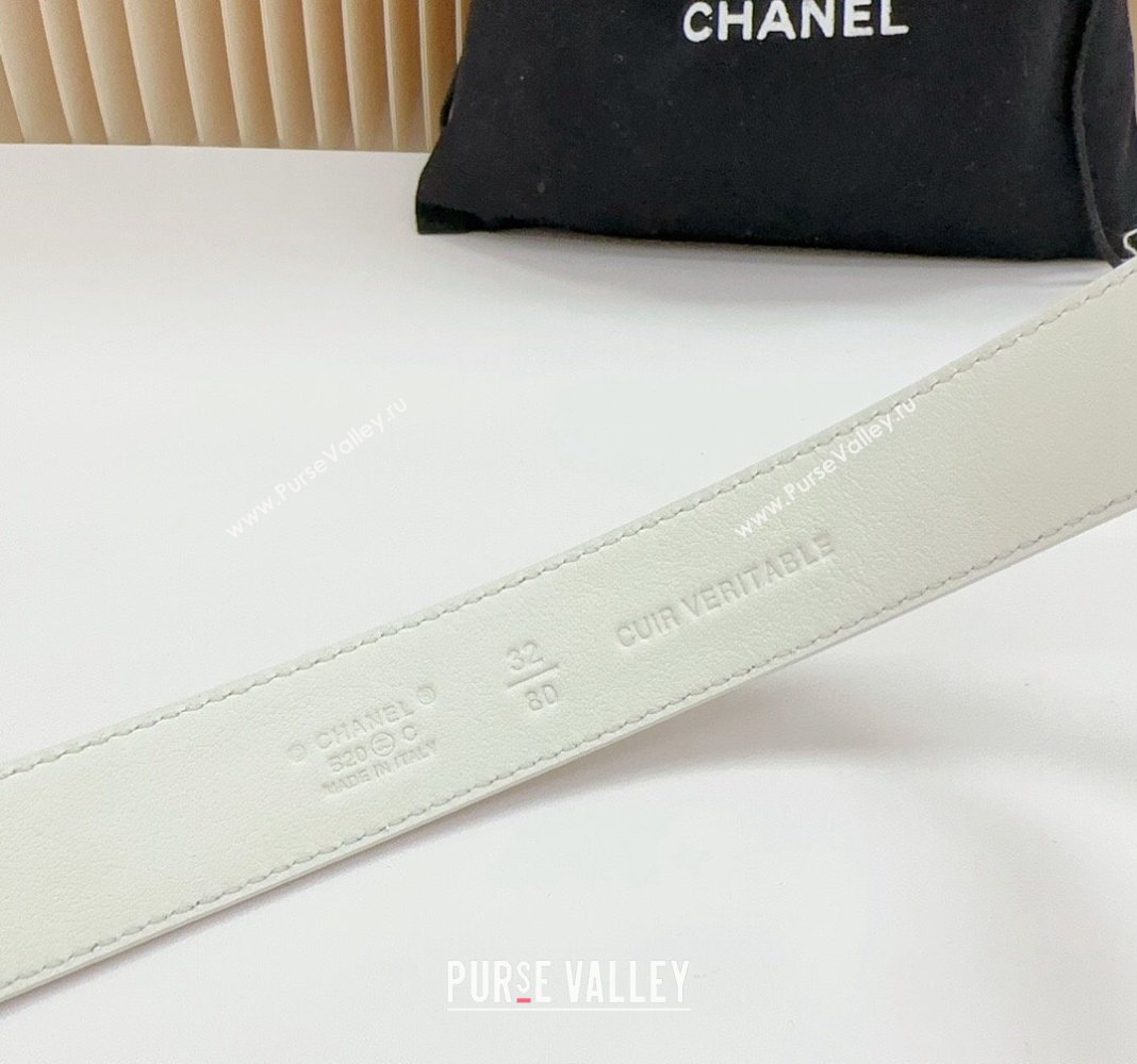 Chanel Belt 3cm with Square Strass CC Buckle in Calfskin White 2 2024 0617 (99-240617041)