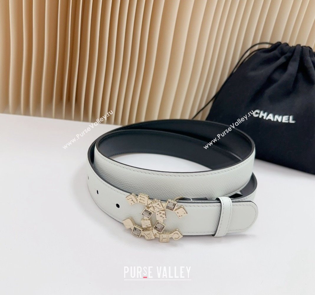 Chanel Belt 3cm with Square Strass CC Buckle in Grained Calfskin White 2024 0617 (99-240617044)