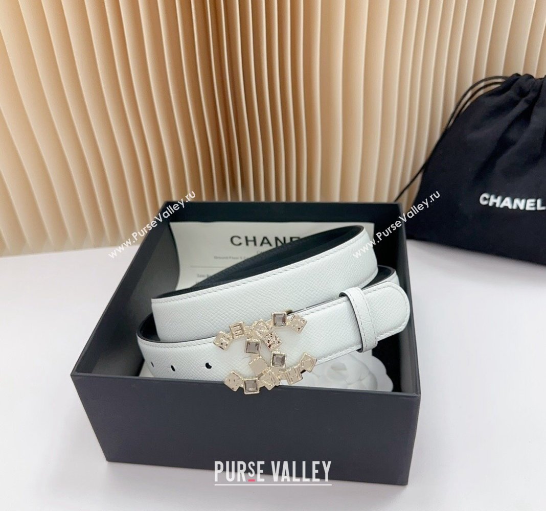 Chanel Belt 3cm with Square Strass CC Buckle in Grained Calfskin White 2024 0617 (99-240617044)