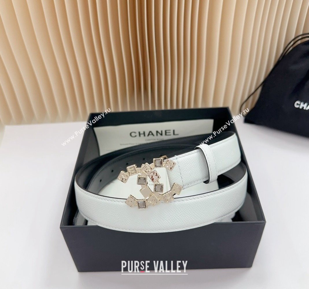 Chanel Belt 3cm with Square Strass CC Buckle in Grained Calfskin White 2024 0617 (99-240617044)