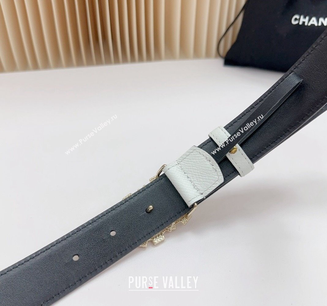 Chanel Belt 3cm with Square Strass CC Buckle in Grained Calfskin White 2024 0617 (99-240617044)