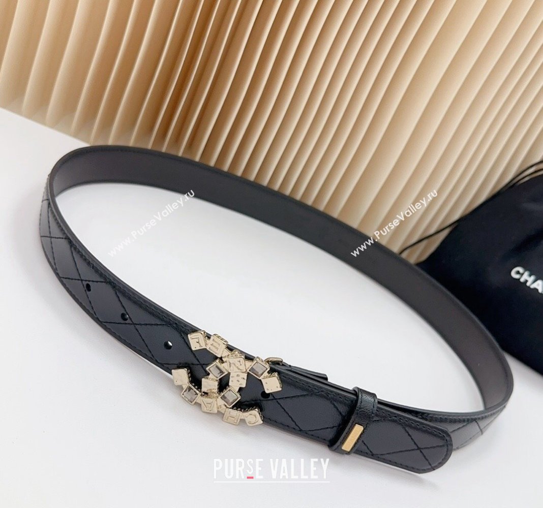 Chanel Belt 3cm with Square Strass CC Buckle in Quilted Calfskin Black 2024 0617 (99-240617046)