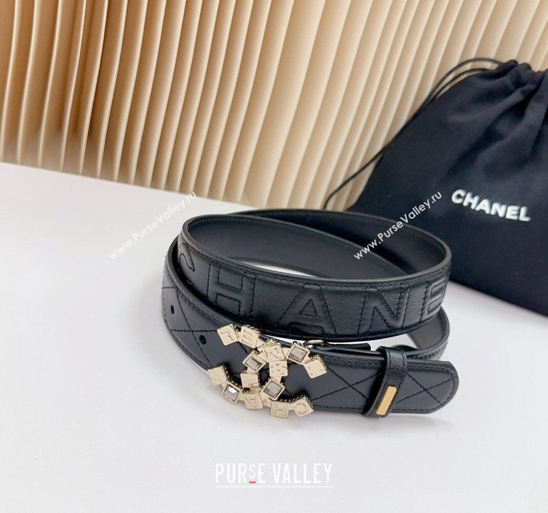 Chanel Belt 3cm with Square Strass CC Buckle in Quilted Calfskin Black 2024 0617 (99-240617046)