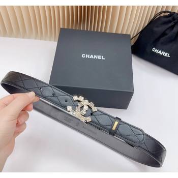 Chanel Belt 3cm with Square Strass CC Buckle in Quilted Calfskin Black 2024 0617 (99-240617046)