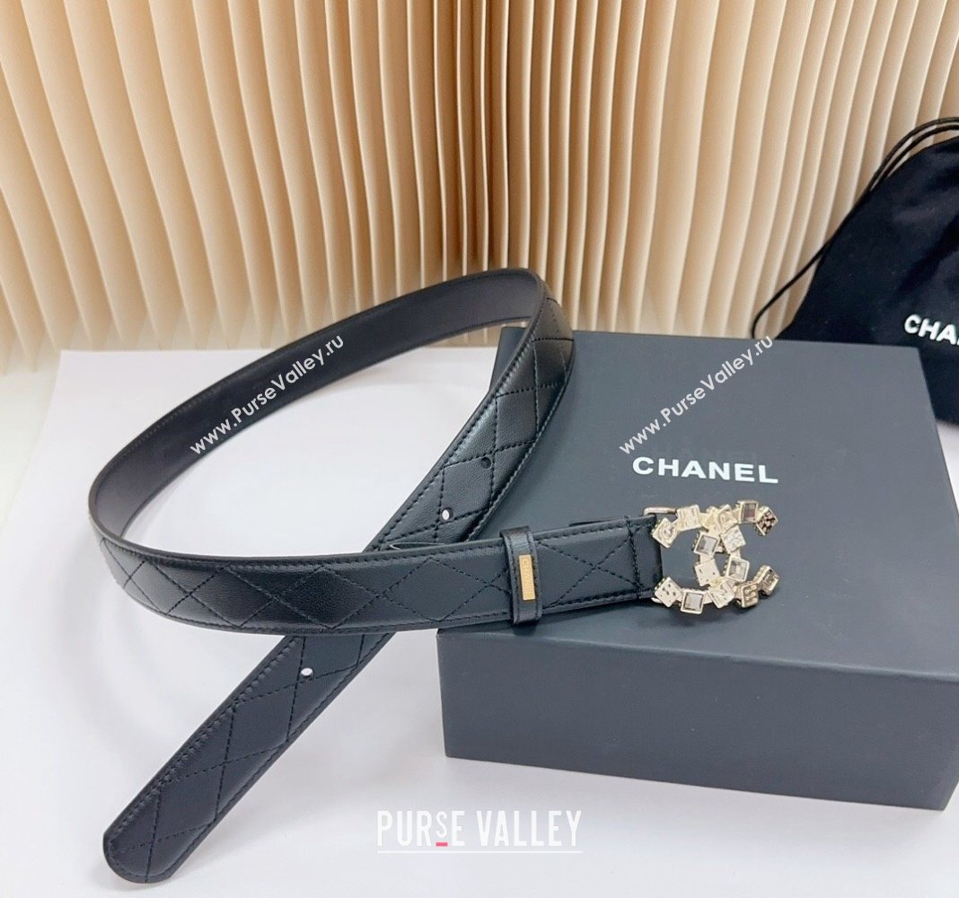 Chanel Belt 3cm with Square Strass CC Buckle in Quilted Calfskin Black 2024 0617 (99-240617046)