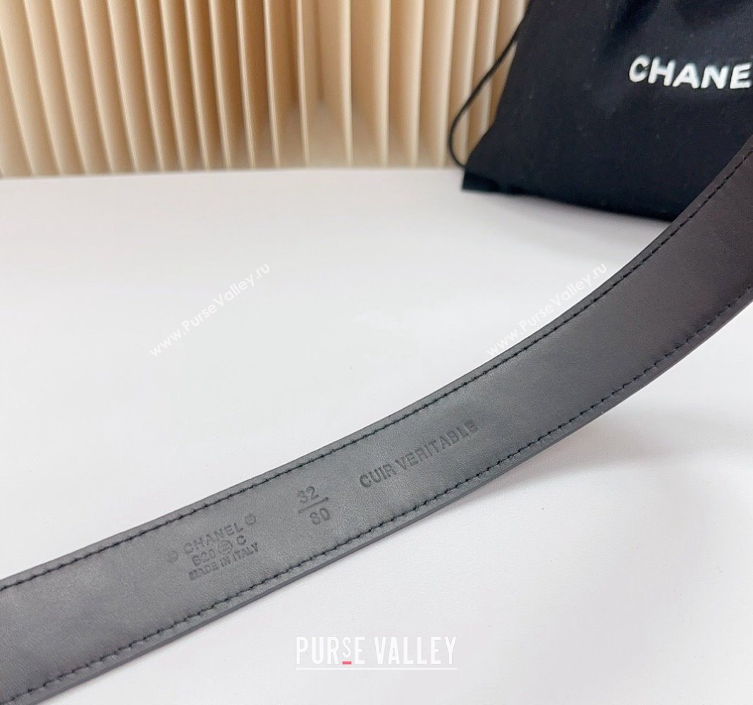 Chanel Belt 3cm with Square Strass CC Buckle in Quilted Calfskin Black 2024 0617 (99-240617046)