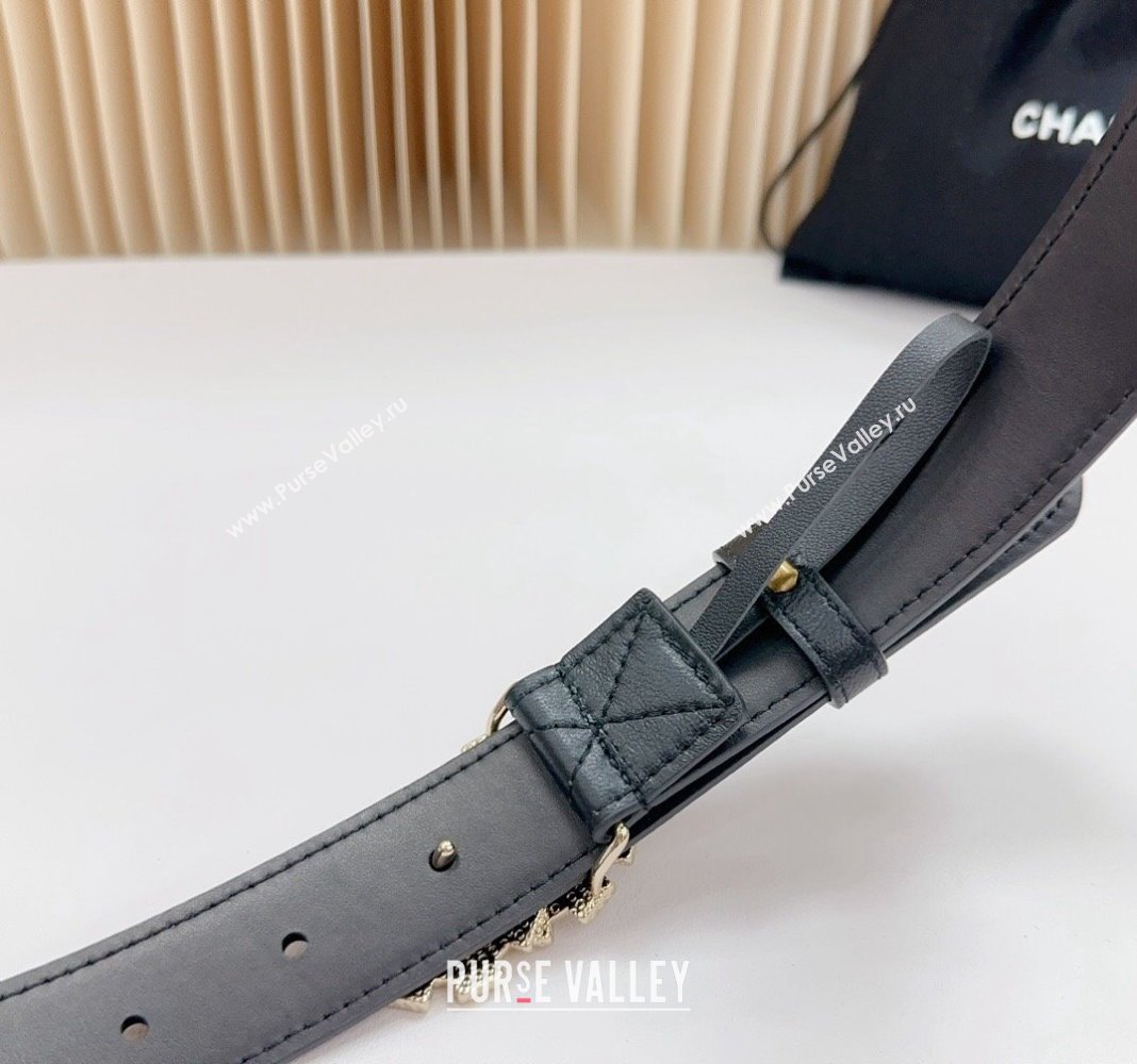 Chanel Belt 3cm with Square Strass CC Buckle in Quilted Calfskin Black 2024 0617 (99-240617046)