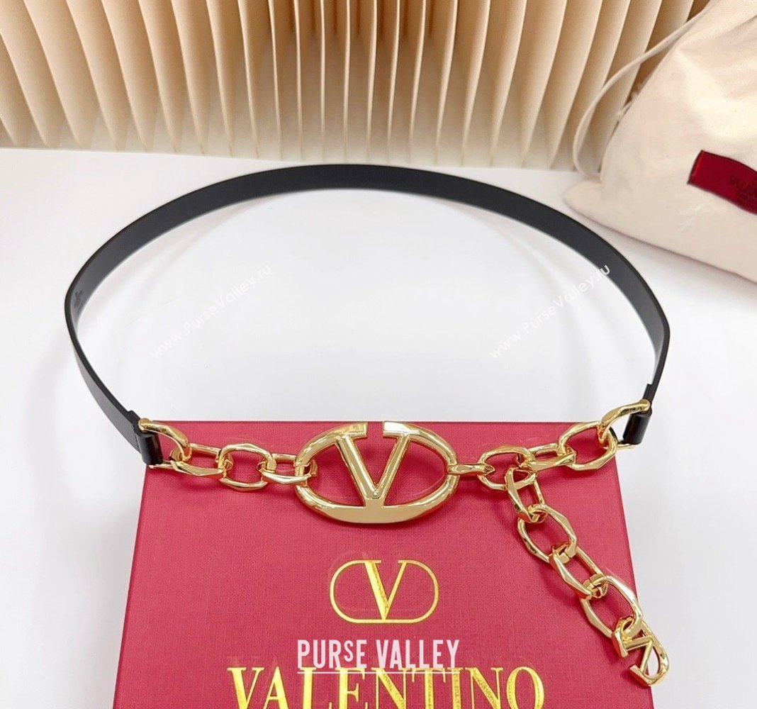 Valentino The Bold Edition VLogo Calfskin and Chain Belt 1.5cm Black/Gold 2024 0615 (99-240615084)