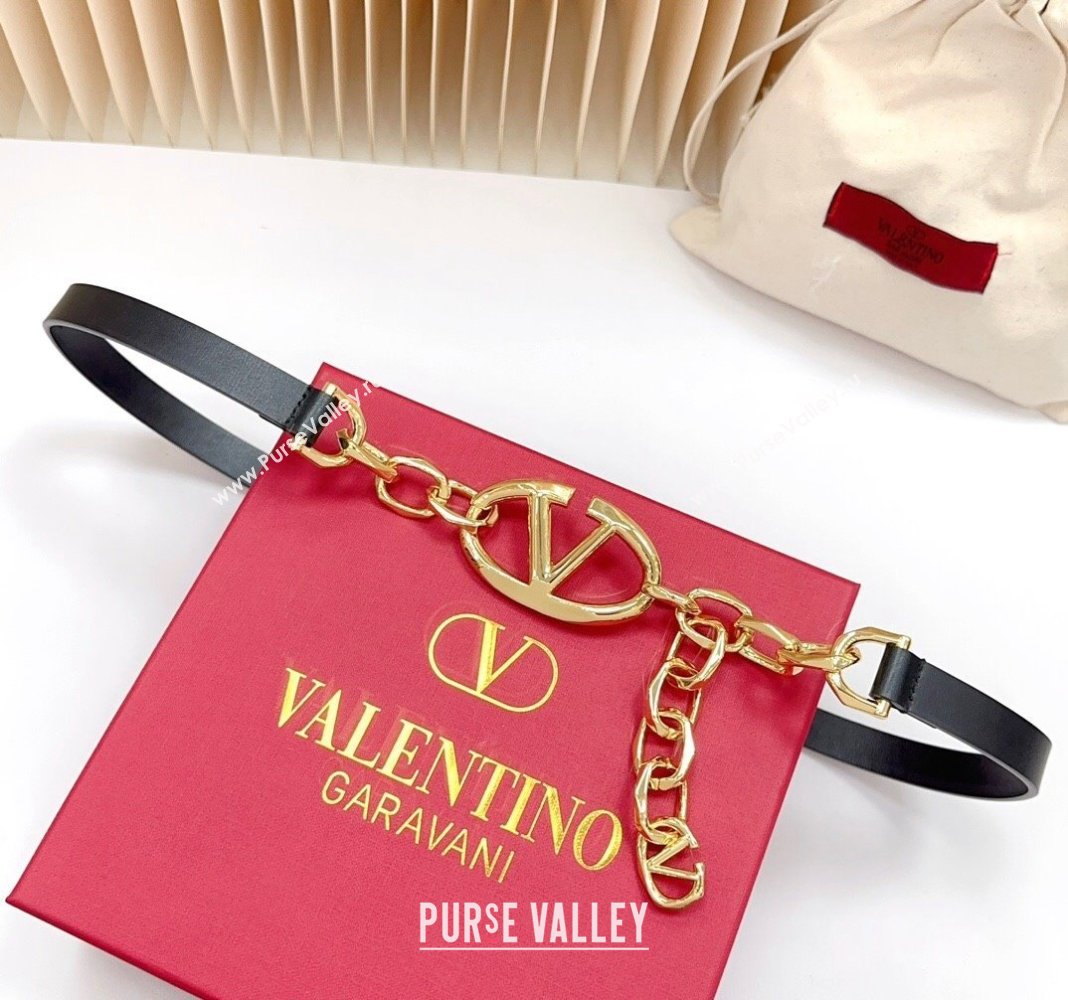 Valentino The Bold Edition VLogo Calfskin and Chain Belt 1.5cm Black/Gold 2024 0615 (99-240615084)