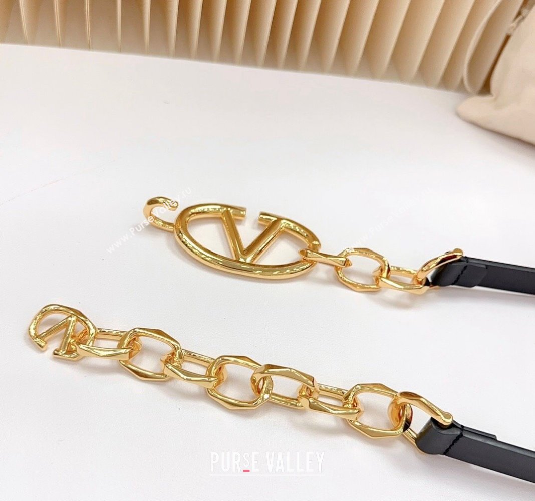 Valentino The Bold Edition VLogo Calfskin and Chain Belt 1.5cm Black/Gold 2024 0615 (99-240615084)