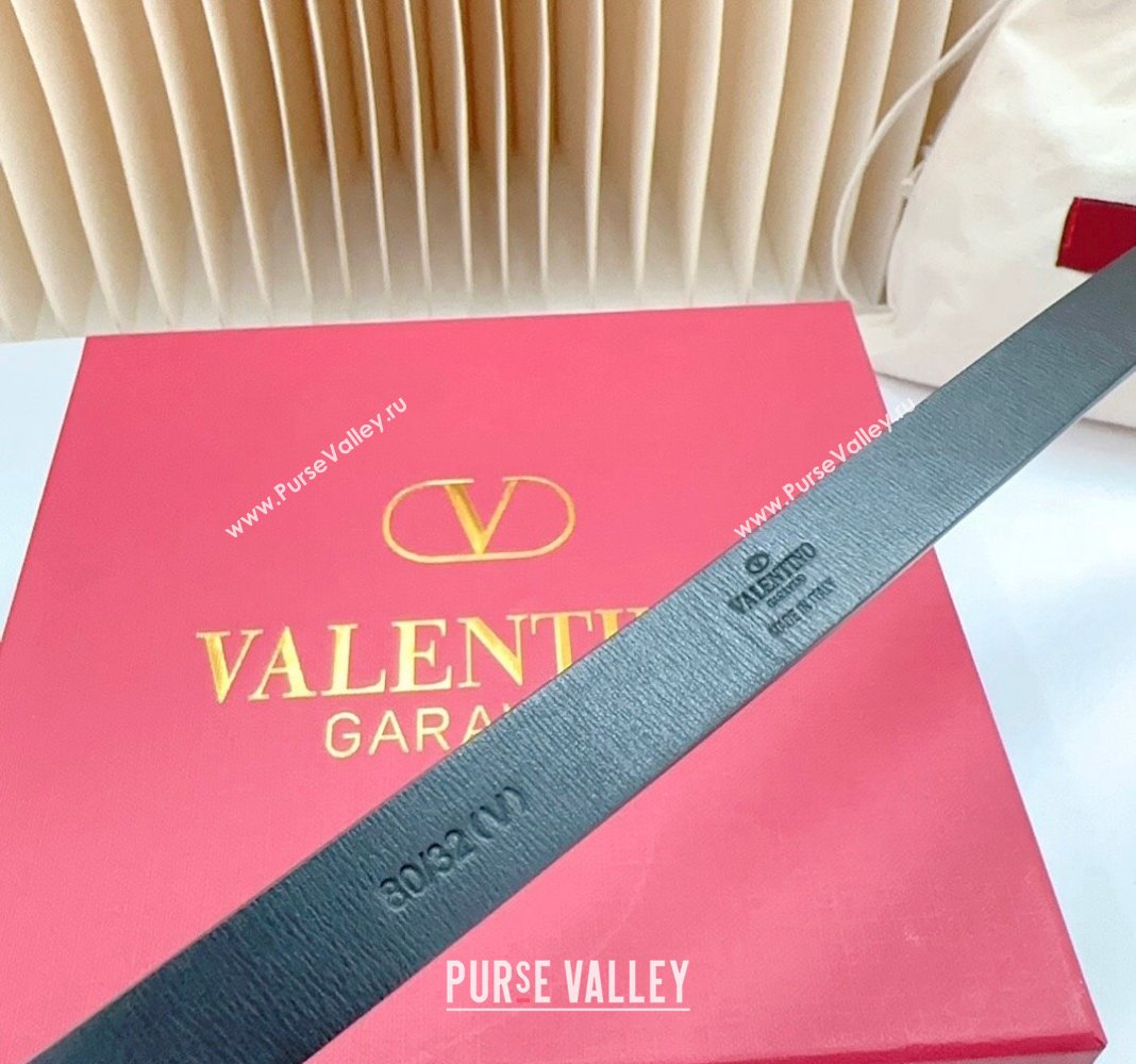 Valentino The Bold Edition VLogo Calfskin and Chain Belt 1.5cm Black/Gold 2024 0615 (99-240615084)