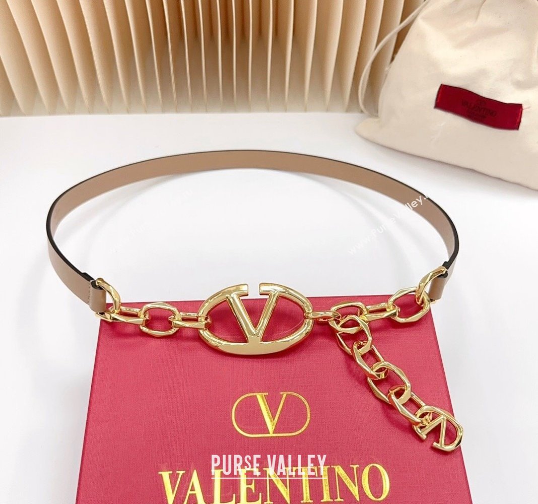 Valentino The Bold Edition VLogo Calfskin and Chain Belt 1.5cm Beige/Gold 2024 0615 (99-240615085)