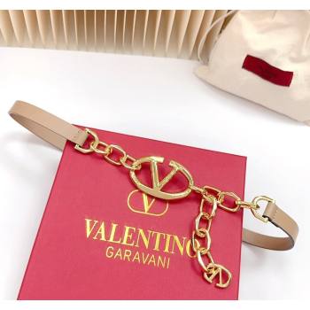 Valentino The Bold Edition VLogo Calfskin and Chain Belt 1.5cm Beige/Gold 2024 0615 (99-240615085)