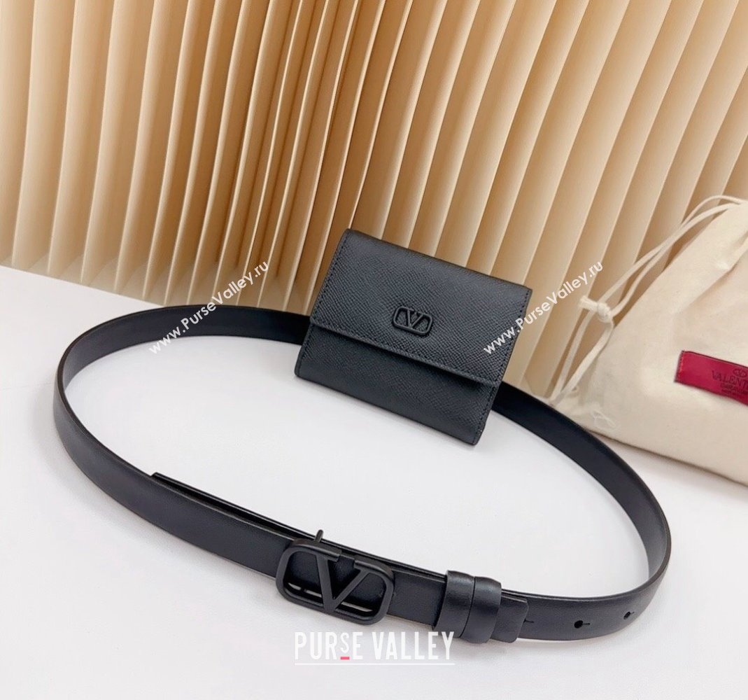 Valentino VLogo Wallet Pouch Belt 2cm in Calfskin Black 2024 0613 (99-240615078)