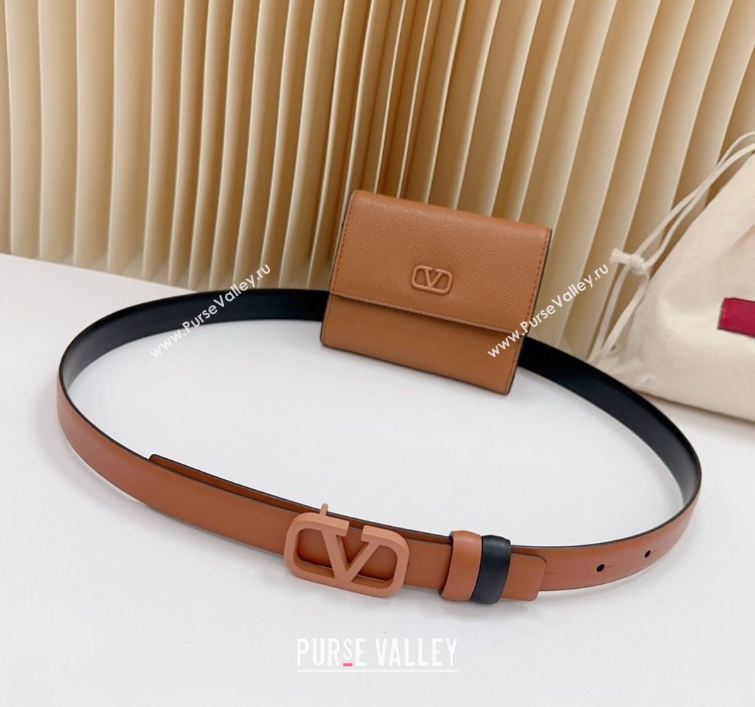 Valentino VLogo Wallet Pouch Belt 2cm in Calfskin Brown 2024 0613 (99-240615080)