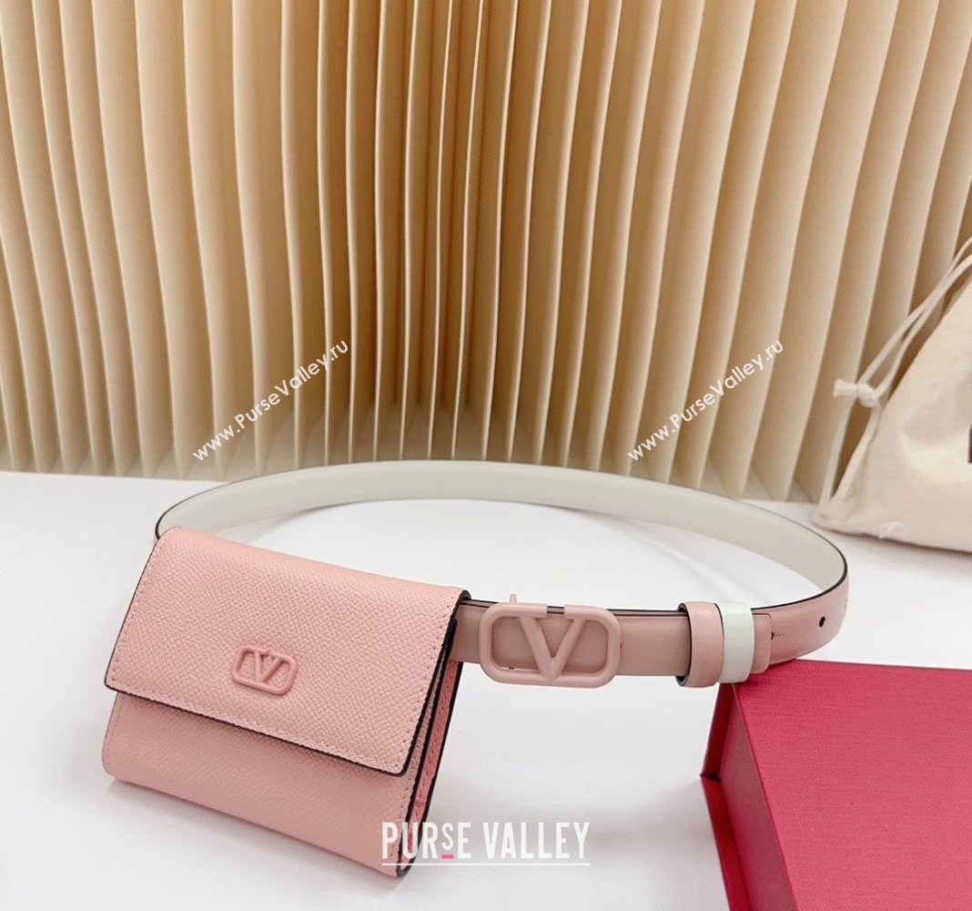 Valentino VLogo Wallet Pouch Belt 2cm in Calfskin Light Pink 2024 0613 (99-240615083)