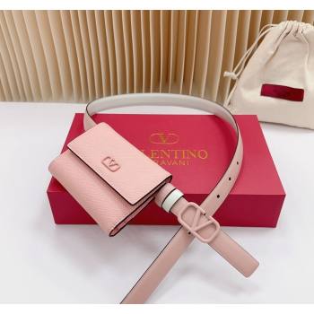 Valentino VLogo Wallet Pouch Belt 2cm in Calfskin Light Pink 2024 0613 (99-240615083)