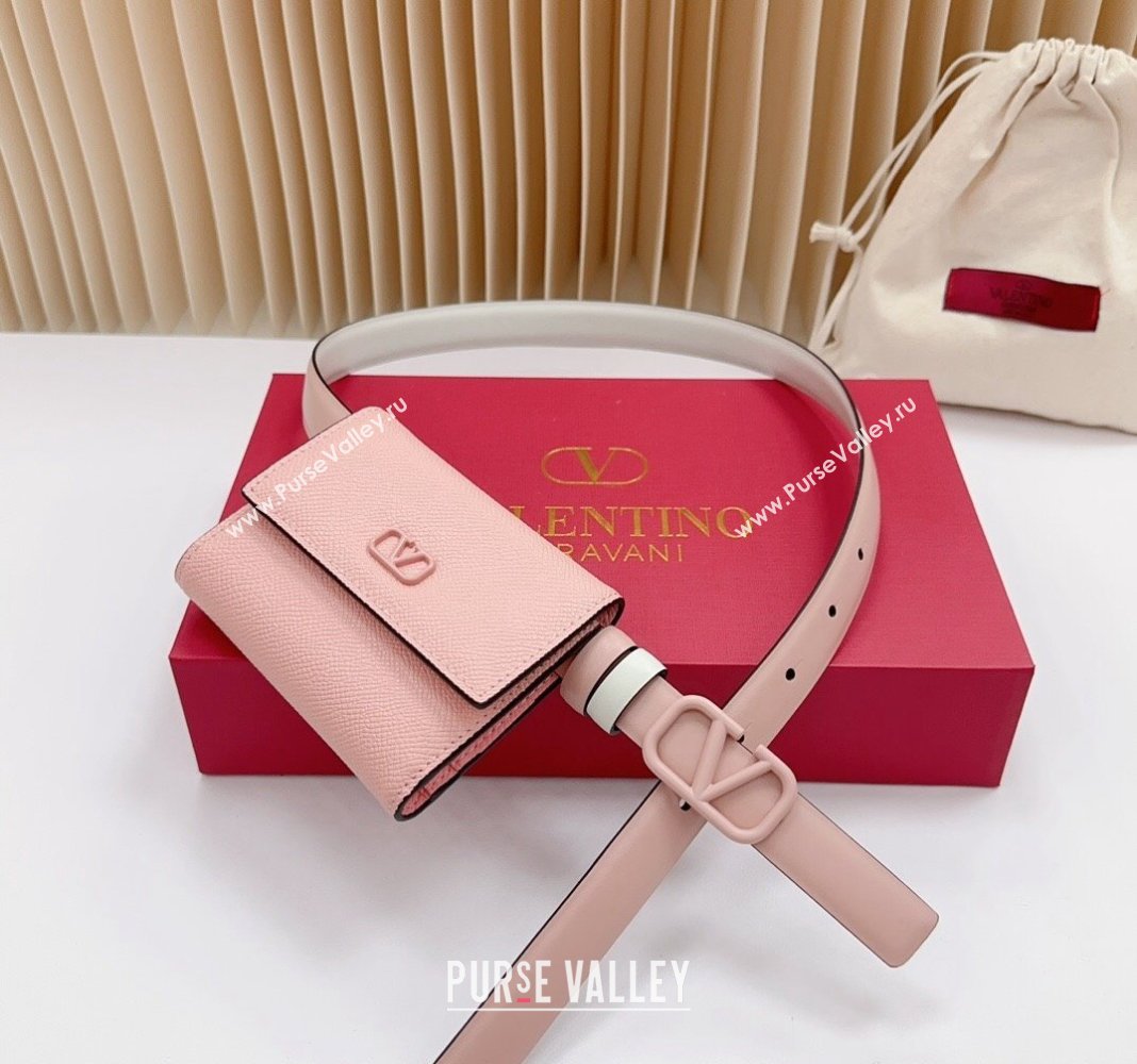 Valentino VLogo Wallet Pouch Belt 2cm in Calfskin Light Pink 2024 0613 (99-240615083)