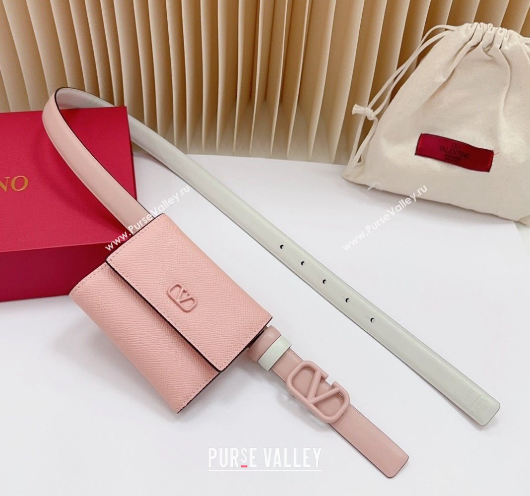 Valentino VLogo Wallet Pouch Belt 2cm in Calfskin Light Pink 2024 0613 (99-240615083)