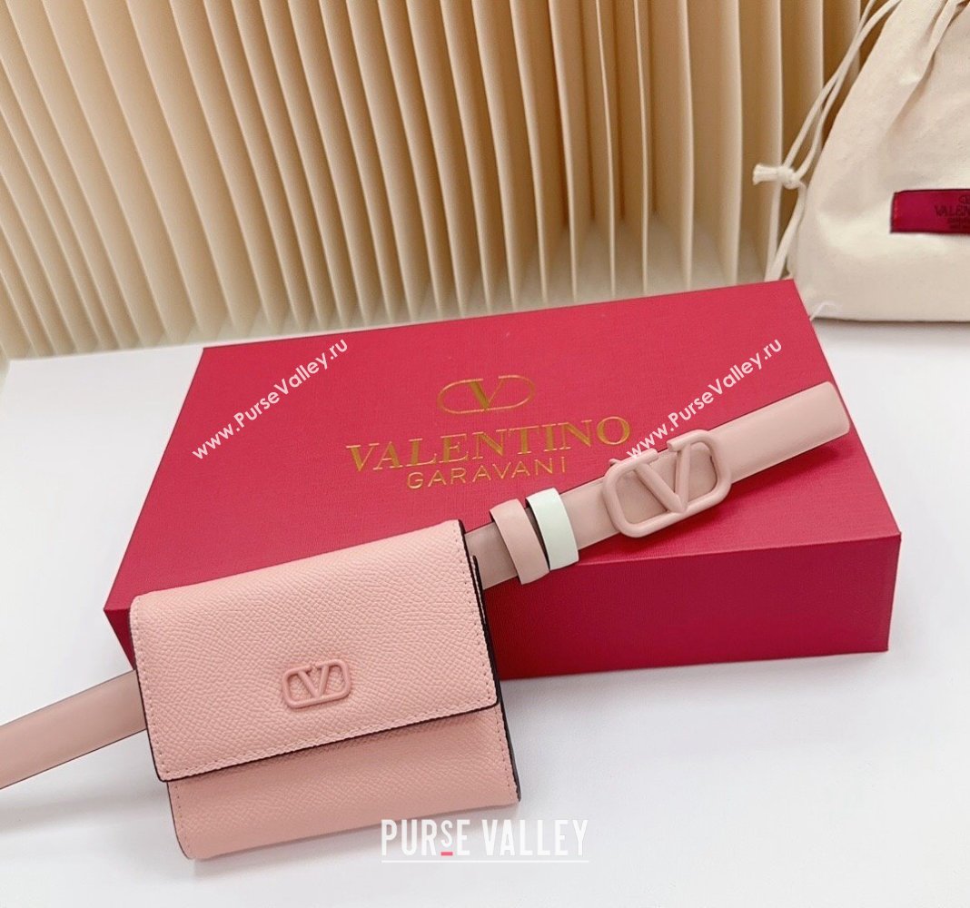 Valentino VLogo Wallet Pouch Belt 2cm in Calfskin Light Pink 2024 0613 (99-240615083)