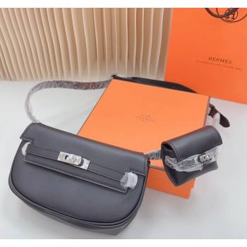 Hermes Calfskin Pouch Belt/Belt Bag Black 2024 0617 (99-240617079)