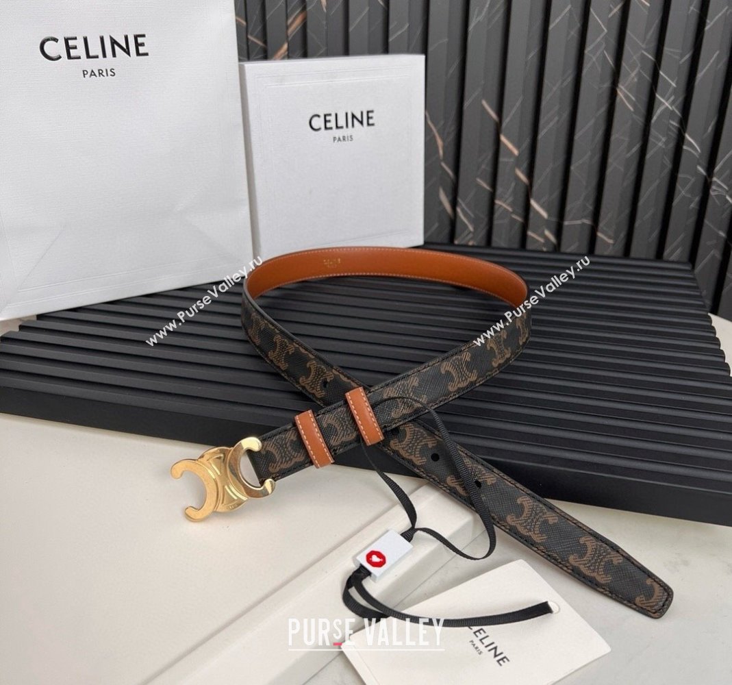 Celine Triomphe Canvas Belt 2.5cm Brown/Tan 2024 0615 (99-240615053)