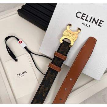 Celine Triomphe Canvas Belt 2.5cm Brown/Tan 2024 0615 (99-240615053)