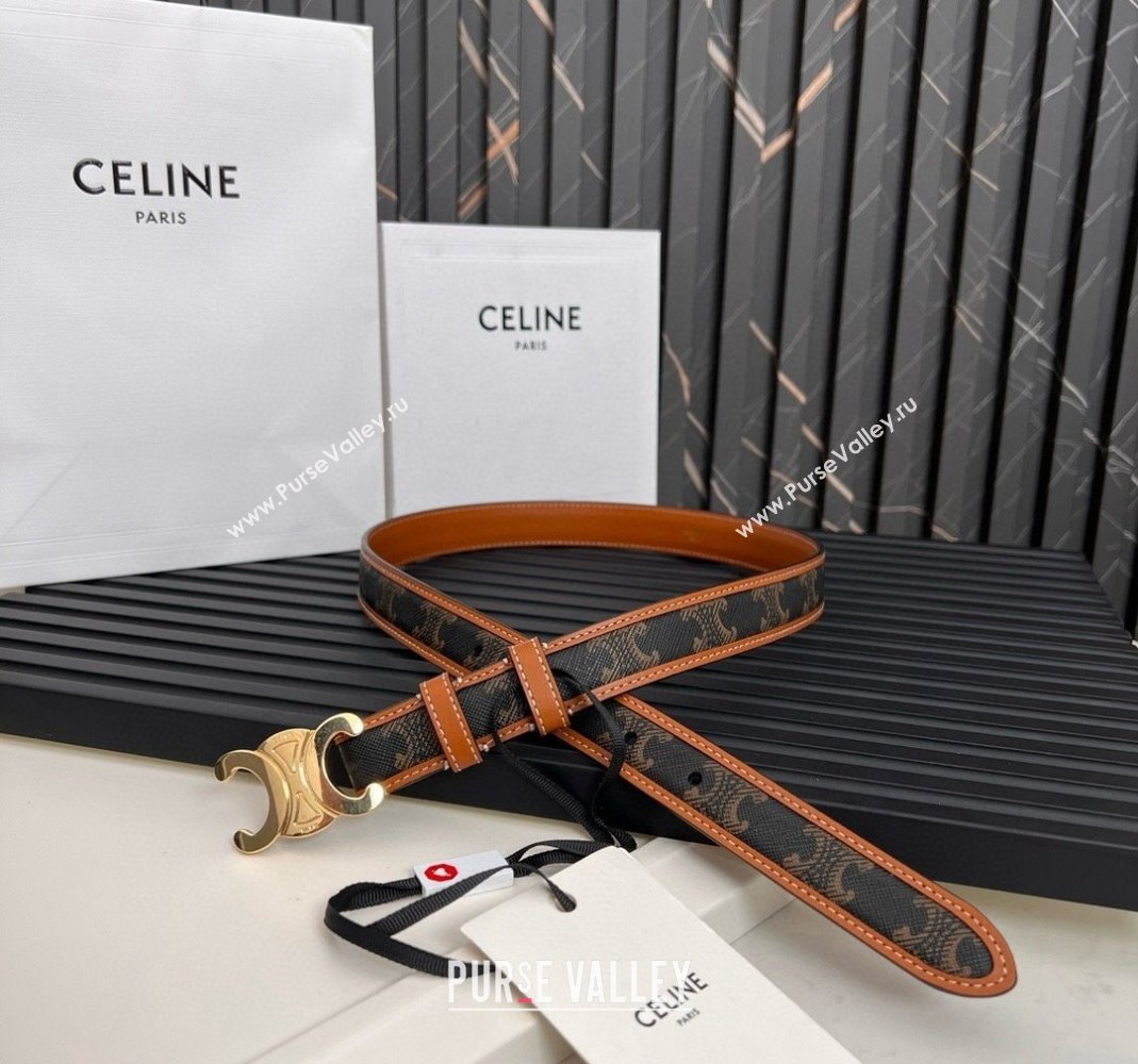 Celine Triomphe Canvas Belt 2.5cm Brown Leather 2024 0615 (99-240615054)