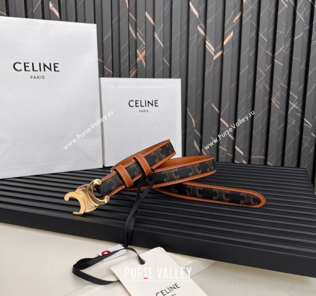 Celine Triomphe Canvas Belt 2.5cm Brown Leather 2024 0615 (99-240615054)