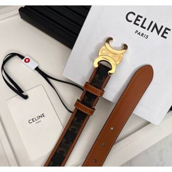 Celine Triomphe Canvas Belt 2.5cm Brown Leather 2024 0615 (99-240615054)