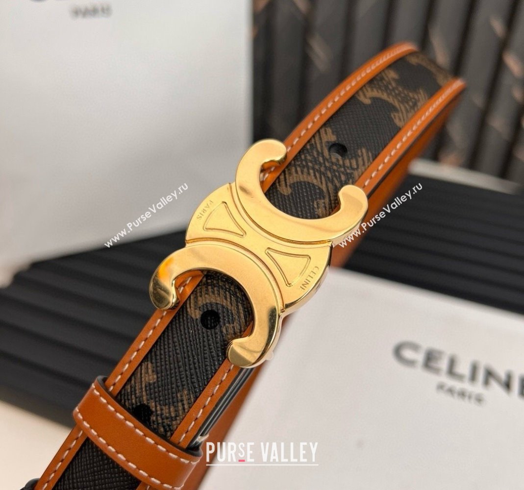 Celine Triomphe Canvas Belt 2.5cm Brown Leather 2024 0615 (99-240615054)