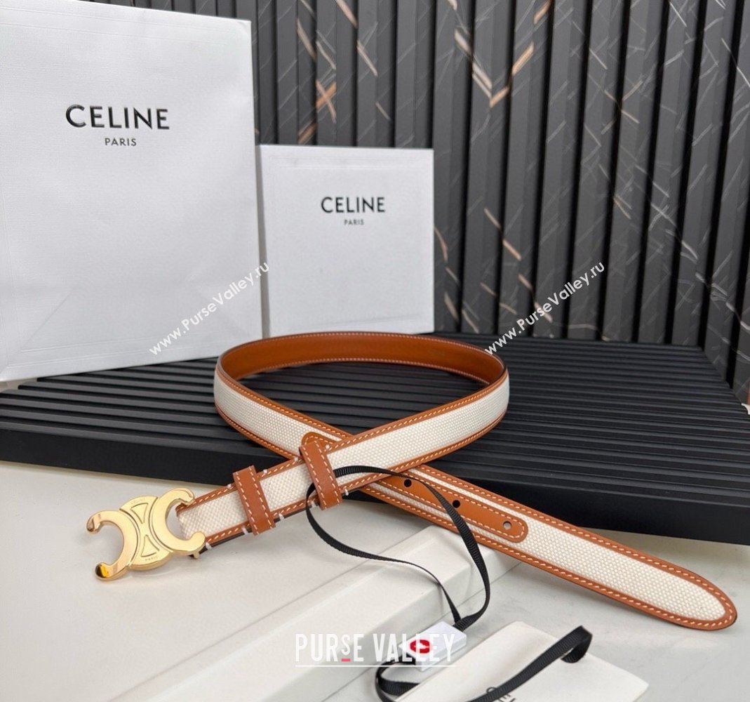 Celine Canvas Belt 2.5cm White/Brown 2024 0615 (99-240615055)