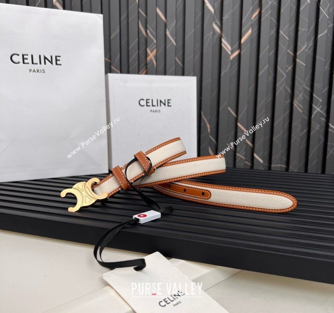 Celine Canvas Belt 2.5cm White/Brown 2024 0615 (99-240615055)