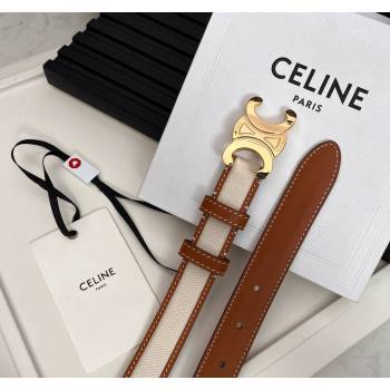 Celine Canvas Belt 2.5cm White/Brown 2024 0615 (99-240615055)