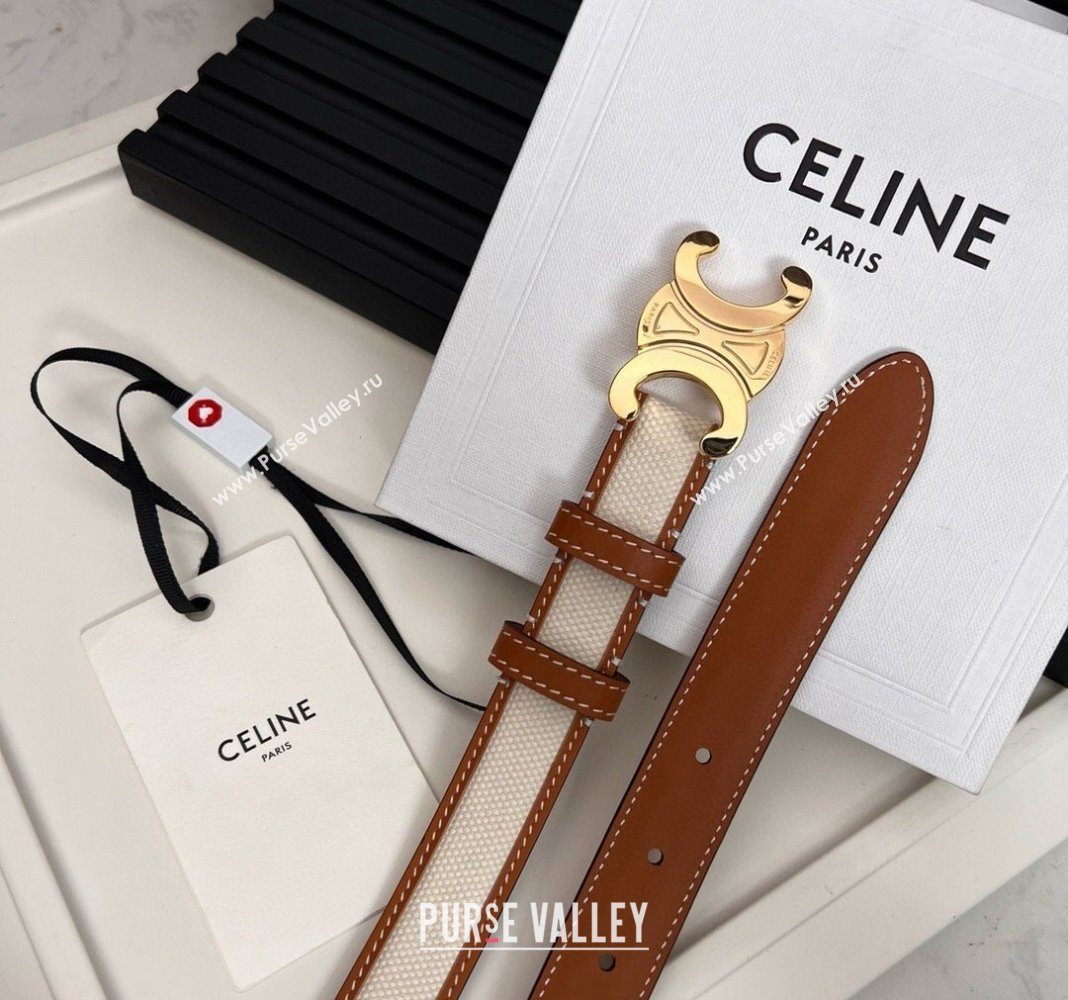 Celine Canvas Belt 2.5cm White/Brown 2024 0615 (99-240615055)