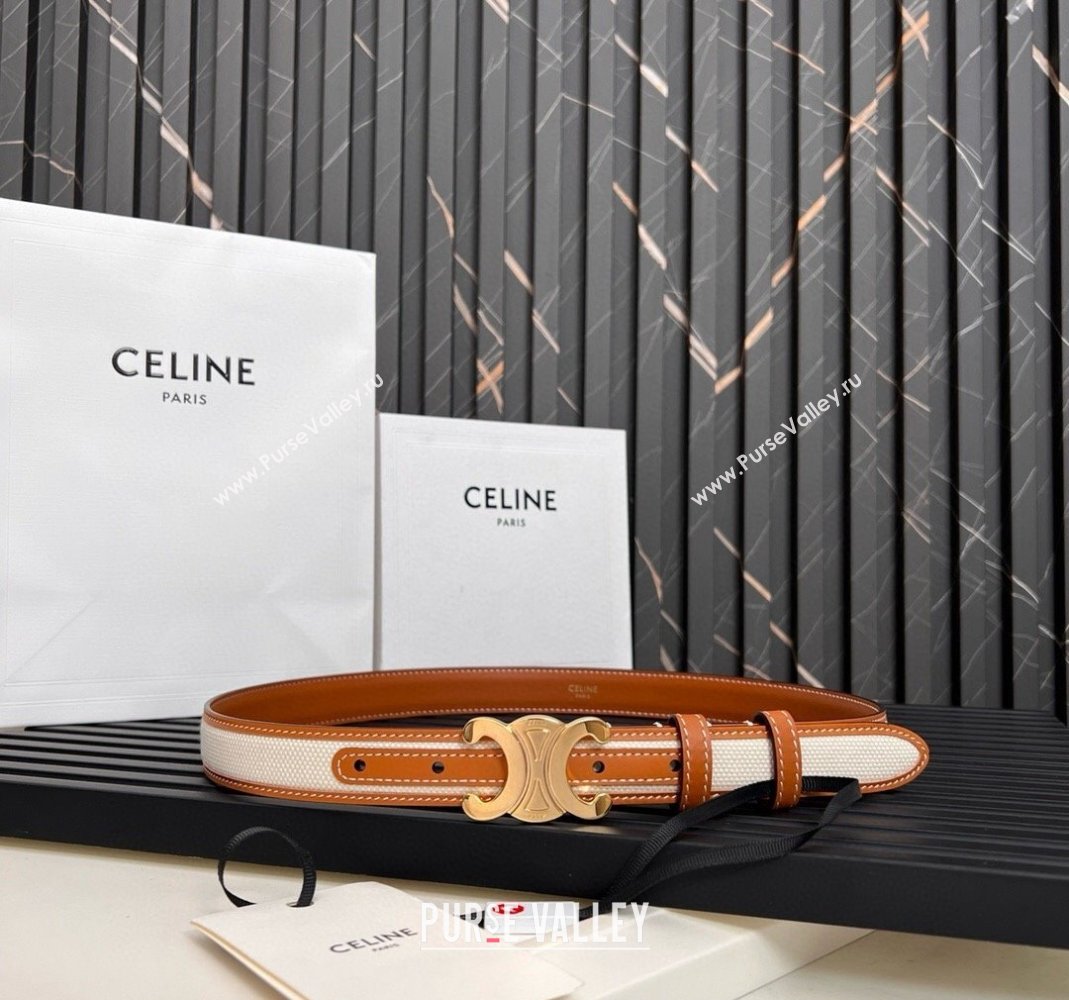 Celine Canvas Belt 2.5cm White/Brown 2024 0615 (99-240615055)