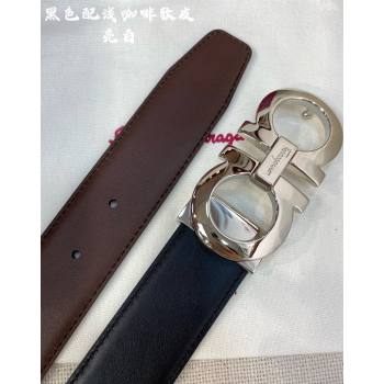 Ferragamo Belt 3.5cm in Reversible Soft Leather Black/Light Coffee/Shiny Silver 2024 0615 (99-240615047)