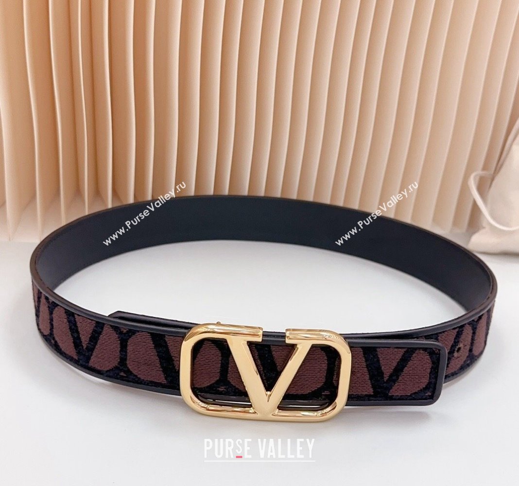 Valentino Toile Iconographe Fabric and Leather Belt 4cm Brown/Black 2024 0615 (99-240615062)