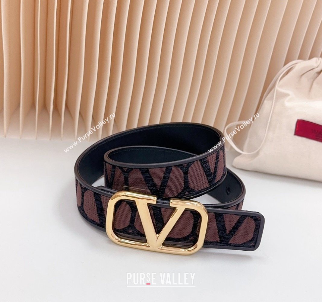 Valentino Toile Iconographe Fabric and Leather Belt 4cm Brown/Black 2024 0615 (99-240615062)