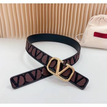 Valentino Toile Iconographe Fabric and Leather Belt 4cm Brown/Black 2024 0615 (99-240615062)