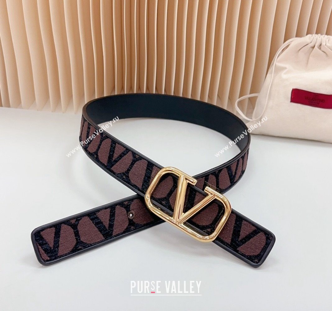 Valentino Toile Iconographe Fabric and Leather Belt 4cm Brown/Black 2024 0615 (99-240615062)