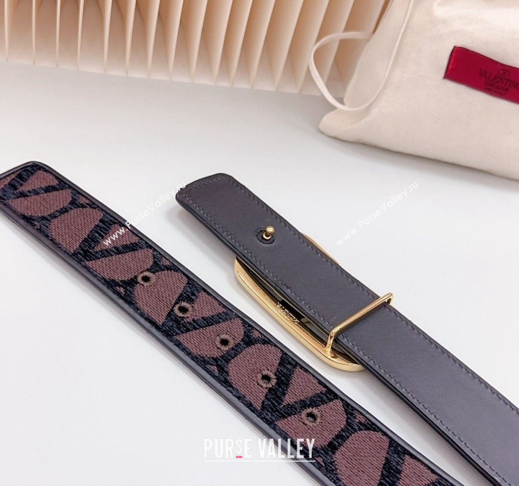 Valentino Toile Iconographe Fabric and Leather Belt 4cm Brown/Black 2024 0615 (99-240615062)