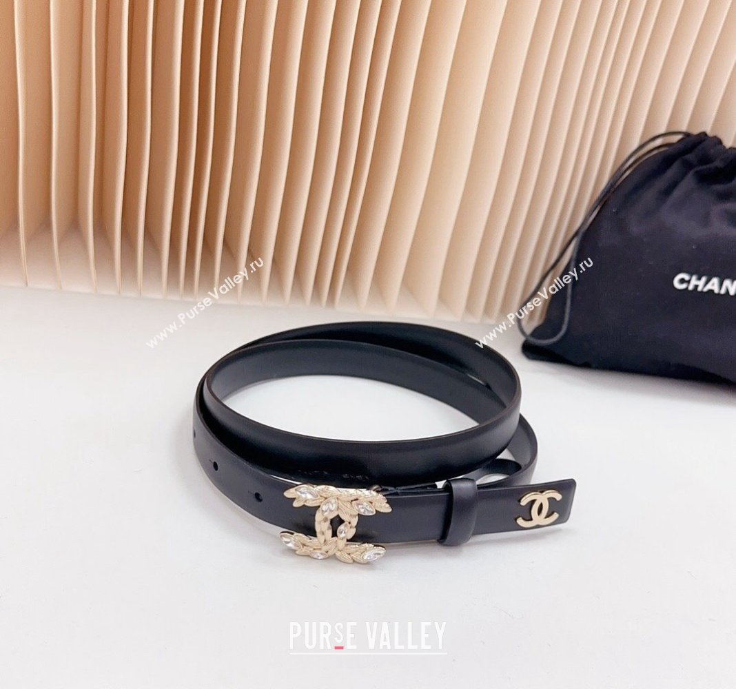 Chanel Calfskin Belt 2cm with Strass CC Buckle Black/Gold 2024 0617 (99-240617008)