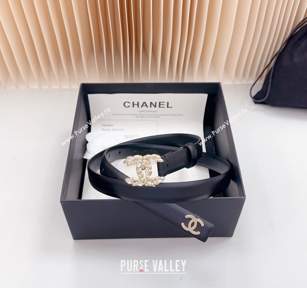 Chanel Calfskin Belt 2cm with Strass CC Buckle Black/Gold 2024 0617 (99-240617008)