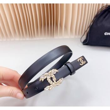 Chanel Calfskin Belt 2cm with Strass CC Buckle Black/Gold 2024 0617 (99-240617008)