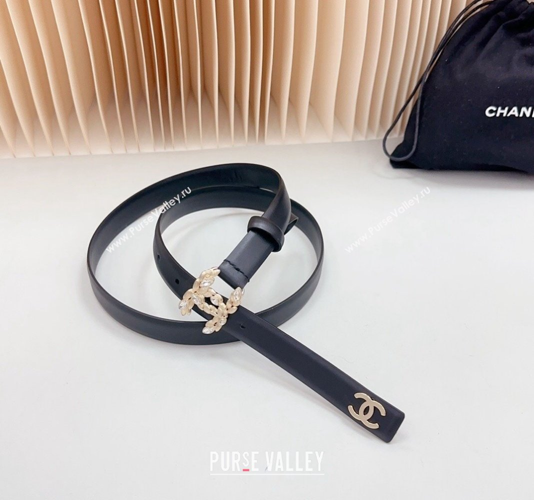 Chanel Calfskin Belt 2cm with Strass CC Buckle Black/Gold 2024 0617 (99-240617008)