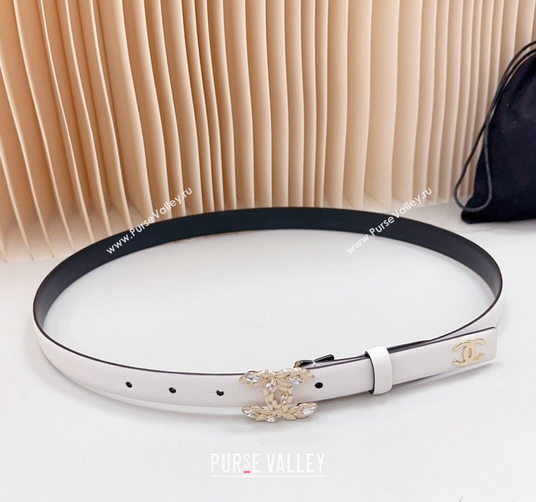 Chanel Calfskin Belt 2cm with Strass CC Buckle White 2024 0617 (99-240617011)